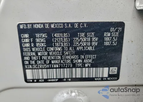 2021 Honda Hr-V Sport из США, поврежденный, VIN 3CZRU5H1XMM717279